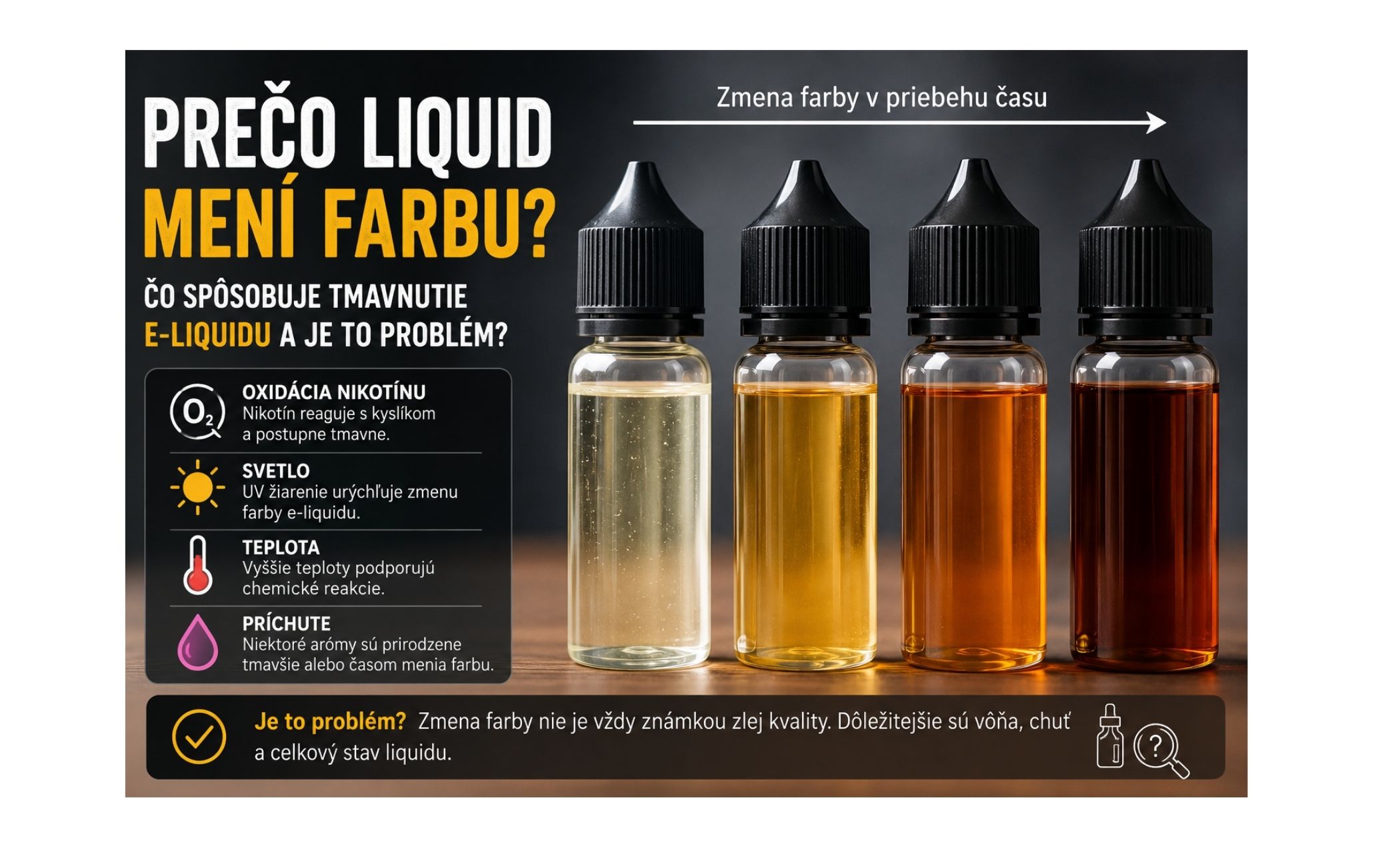 Prečo e-liquid mení farbu